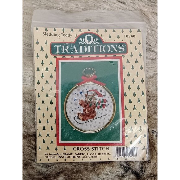 Traditions Cross Stitch NEW Sledding Teddy T8548 - Picture 1 of 4